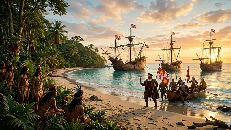 Christopher Columbus arrives in the Americas in 1492